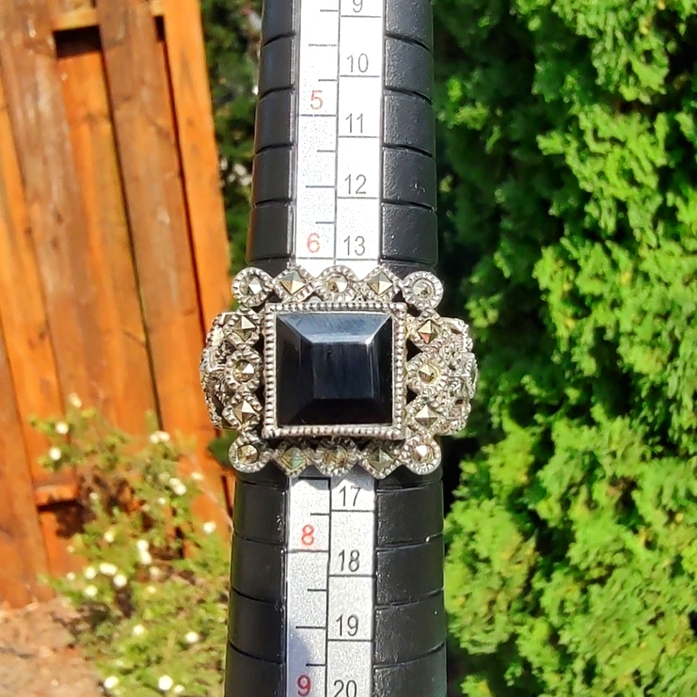 Judith Jack Sterling Silver Marcasite Black Onyx Ring! - Picture 3 of 14